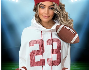 Customizable Bling Hoodie, Niners Sweatshirt, Football Rhinestone Shirt, 23, Hoodie Gift For Her, Woman Sports Apparel