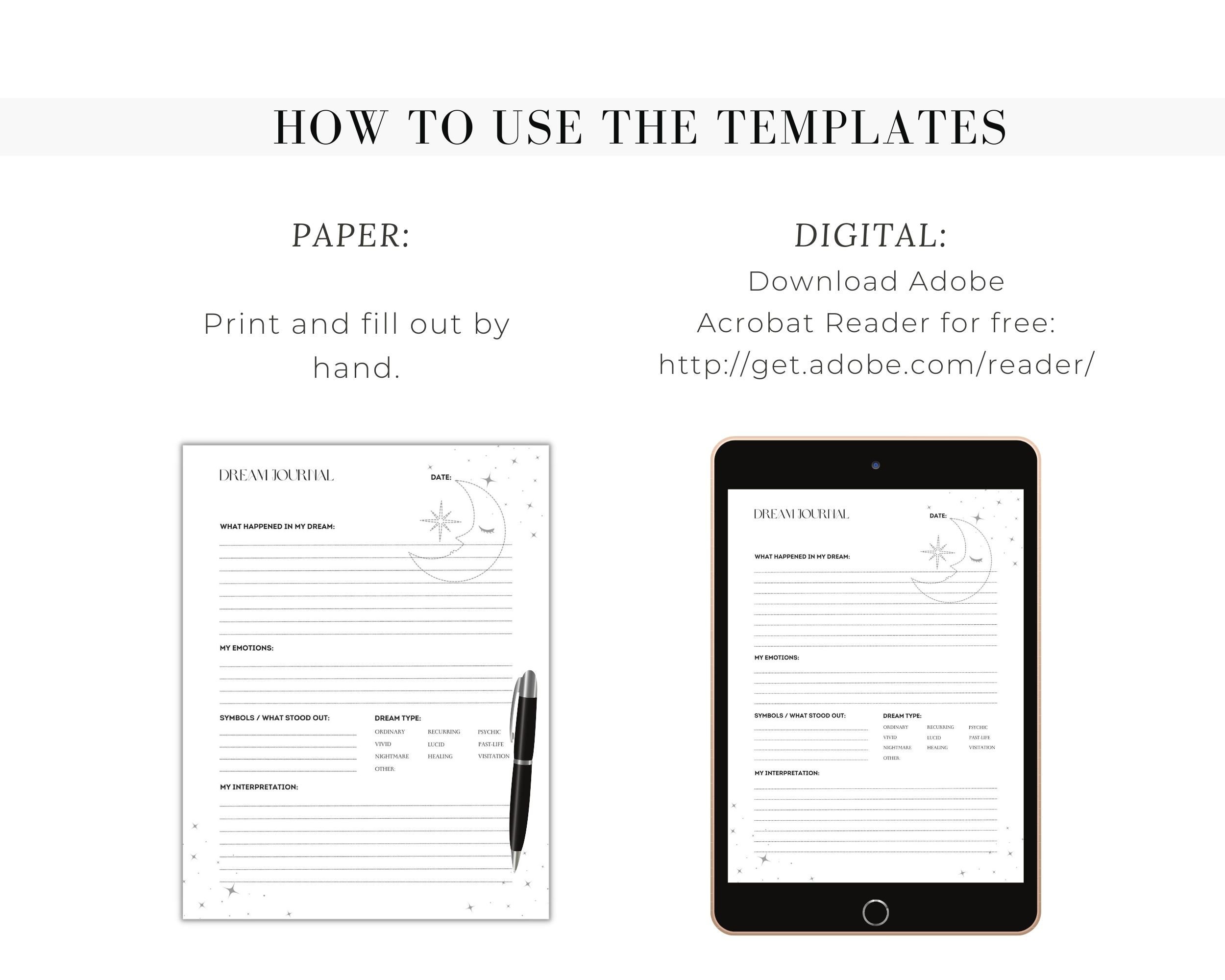 Dream Journal Printable PDF US Letter Size 8.5 X 11 A4 A5 Etsy