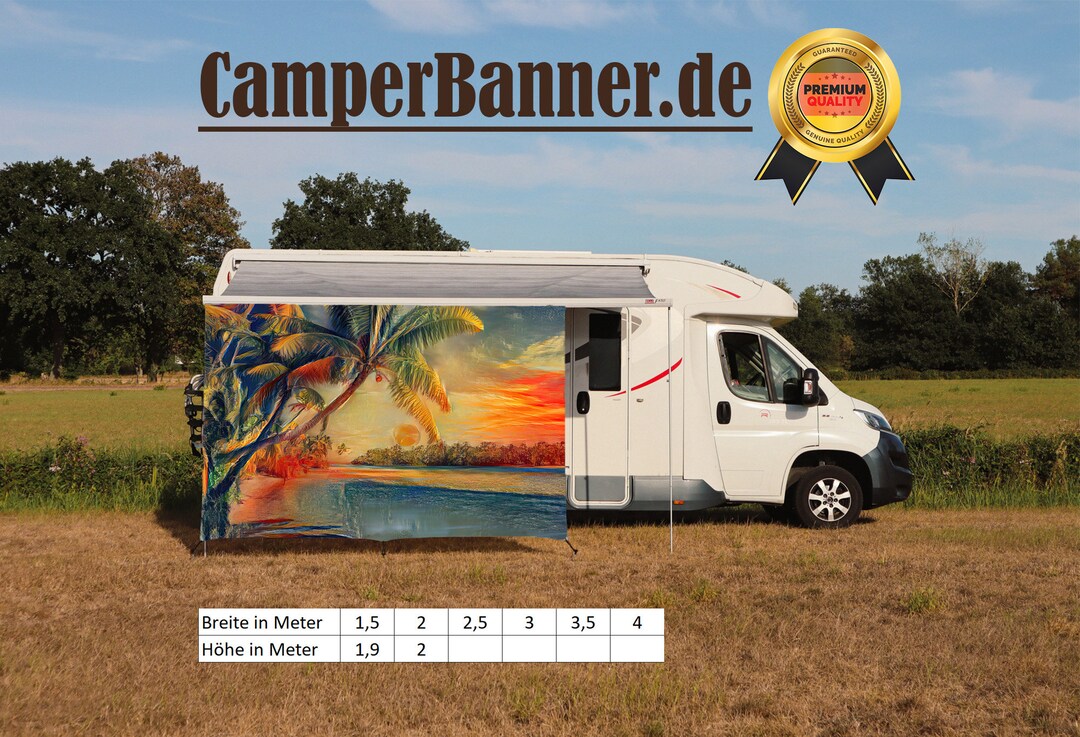 Wohnmobil Camping Sichtschutz Sonnenschutz Markisen Vorzelt Palmen Meer