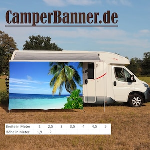 Wohnmobilbanner Wohnmobil Wohnwagen Camping Sichtschutz Sonnenschutz  Regenschutz Windschutz Keder Markisen Vorzelt Palme Strand Meer - .de