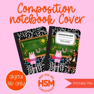 PNG Notebook Covers Printable Back to School Digital Download | Cute blackgirl Aesthetic School Supplies | PDF File for Composition Notebook