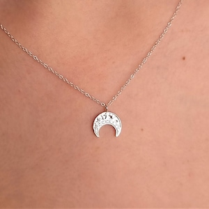 Crescent Moon Silver Necklace, Sterling Silver Moon Necklace, Silver Moon Stacking Necklace, Dainty Moon Necklace, Valentines Gift