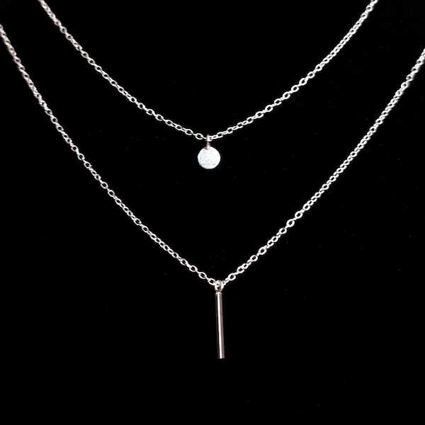 Collier double couche, collier en argent 925, collier à deux brins, collier esthétique, collier en couches, cadeau de Saint-Valentin