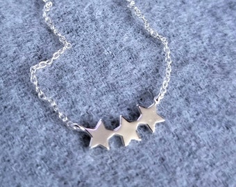 Triple Star Silver Necklace, Sterling Silver Star Necklace, Silver Star Stacking Necklace, Dainty Star Necklace, Valentines Gift