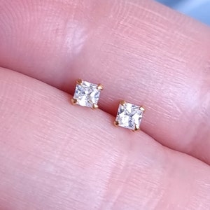 Tiny Gold Stud Earrings, Extra Small Gold CZ Stud, Gold Stacking Earrings, Cubic Zirconia Crystal, Valentines Gift