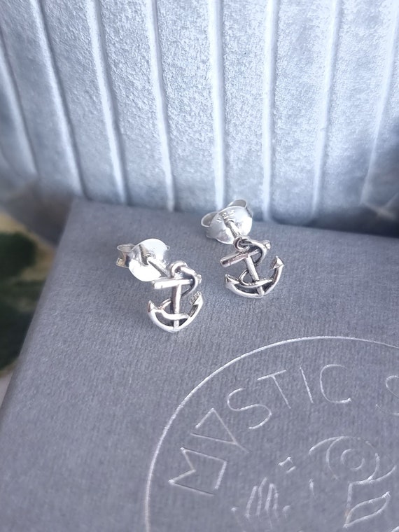Sterling Silver Anchor Stud Earrings Sterling Silver Nautical Etsy