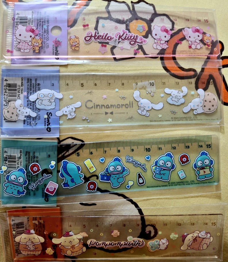 Hello Kitty Ruler Designs Hello Kitty Hangyodon Cinnamoroll Purin 15cm Ruler ~ - Etsy