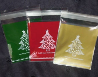 X'mas Tree Fancy Accessories candy little gift adhesive bag ~ Gold Green Red