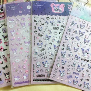 Cartoon Kuromi Bear Heart pattern Reliefs Nail DIY Decoration Stickers