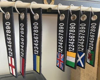 Personalised Key Rings Custom Tactical Name Biker Keys Number Plate Tag Bag NEW Flags International