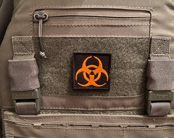Orange Biohazard Morale Patch 50x50mm Hook or Sew On Backing