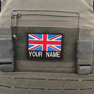 Custom British Great Britain Name Patch Personalised 80x60mm Hook Backed