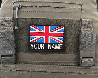 Custom British Great Britain Name Patch Personalised 80x60mm Hook Backed