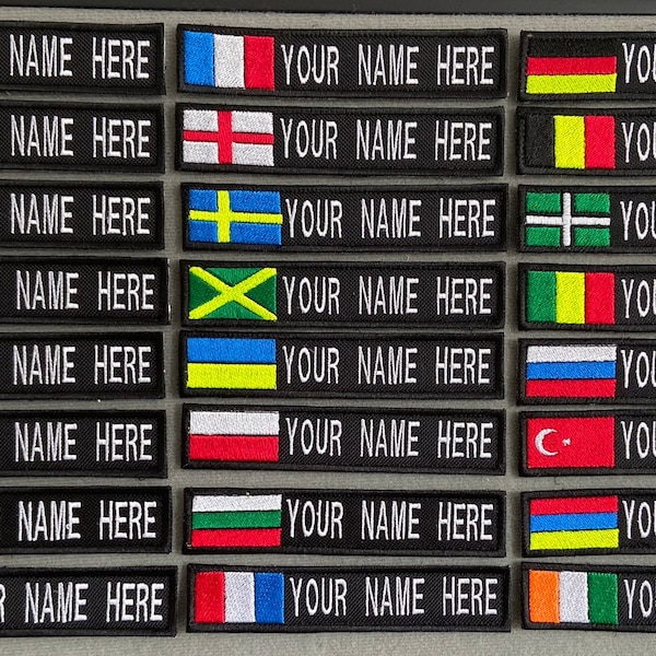 Personalisiertes Namensband, Flaggenabzeichen mit offizieller Klettverschlussrückseite, 120x25mm