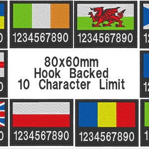 May include: Embroidered patches featuring flags of Ukraine, Ireland, Wales, Scotland, England, Great Britain, Poland, Romania, France, and Italy. Each patch is 80x60mm and includes a numerical sequence.