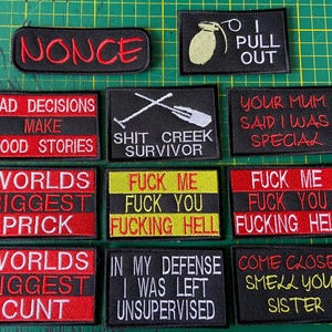 Funny Fruity Language Morale Patches Badges Novelty Hook Backed or Sew on Available UK Made Free Postage