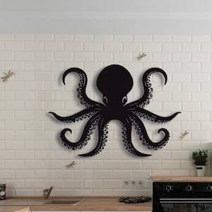 Octopus Wall Art Decor, Kitchen Wall Decor,Living Room Decor, Octopus wall hanging, Wall Art for Kitchen, Quality Steel, Easy Hanging