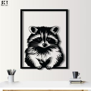 Minimal Raccoon Metal Wall Art, Cute Wildlife Decor for Living Room, Handcrafted Raccoon Metal Decor, Cute Animal Design for Interior Decor