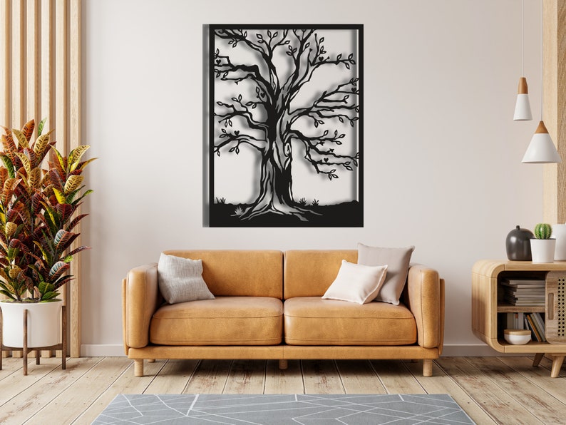 Metal Winter Tree Decor, Autumn Tree Wall Art, Tree Wall Decor, Metal Wall Art, Framed Tree Decor, Livingroom Decor, Large Wall Art imagen 3