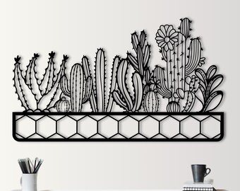 Arte mural de cactus de metal: Escultura suculenta moderna