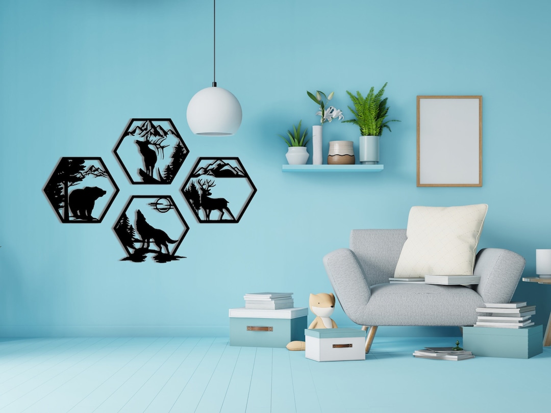 Animal Metal Wall Art, Four Pieces Wall Art, Livingroom Wall Decor
