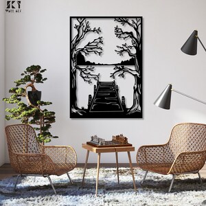 Mountain Lake Metal Wall Art: Nature Home Decor, Modern Landscape Home Art, Rustic Metal Mountain Lake Wall Art, Nature Home Wall Decor image 3