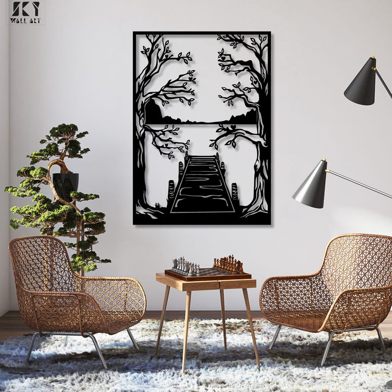 Mountain Lake Metal Wall Art: Nature Home Decor, Modern Landscape Home Art, Rustic Metal Mountain Lake Wall Art, Nature Home Wall Decor image 3