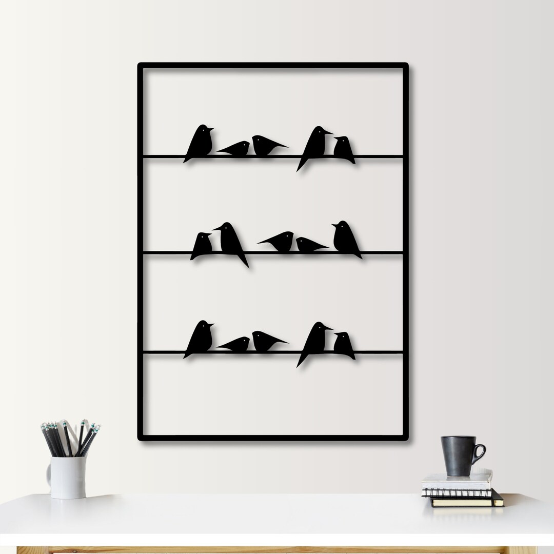 Handmade Metal Bird Wall Art: Minimalist Birds on Wire Decor - Etsy