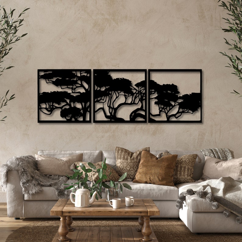 African Jungle Metal Decor, Savanna Tree Silhouette, Large African