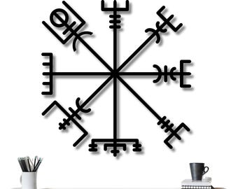 Déco murale en métal boussole viking Vegvisir : décoration nordique, décoration murale symbole nordique, art de la mythologie scandinave, grande oeuvre d'art murale en métal Vegvisir
