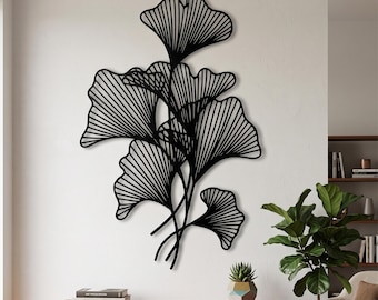 Ginkgo Biloba Leaf Metal Wall Art: Modern Botanical Decor