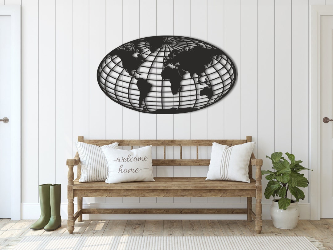 Metal Wall Art World Map Globe Wall Art Globe Wall Art Etsy