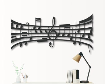 Arte de pared de metal, arte de pared musical, decoración de pared de signos musicales, arte de sala de música, decoración de sala de estar, decoración de casa de música, decoración de pared de notas musicales, notas