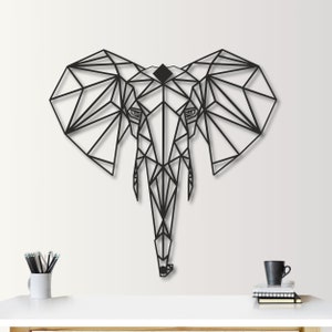 Geometric Elephant Head: Metal Wall Art, Indoor Outdoor Decor