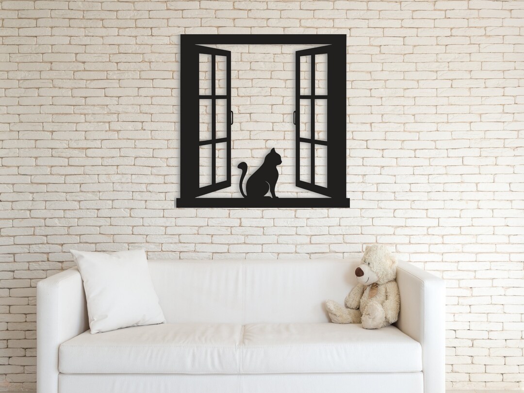 Metal Wall Art Cat Sign Decor Cat Wall Art Cat and Window Etsy