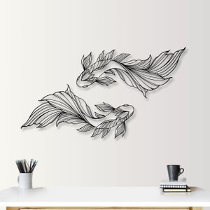Koi Fish Metal Wall Art: Hand-Finished Silhouette Sculpture