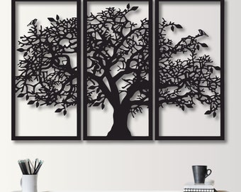 Levensboom metalen wanddecoratie: driedelige lasergesneden decoratie