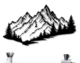 Mountain Range Metal Wall Decor, Large Metal Wall Art, Nature Landscape Wall Hanging, Rustic Modern Cabin Decor, Mountain Silhouette