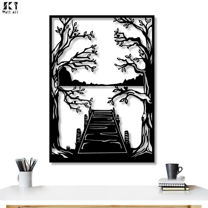 Mountain Lake Metal Wall Art: Nature Home Decor, Modern Landscape Home Art, Rustic Metal Mountain Lake Wall Art, Nature Home Wall Decor image 1