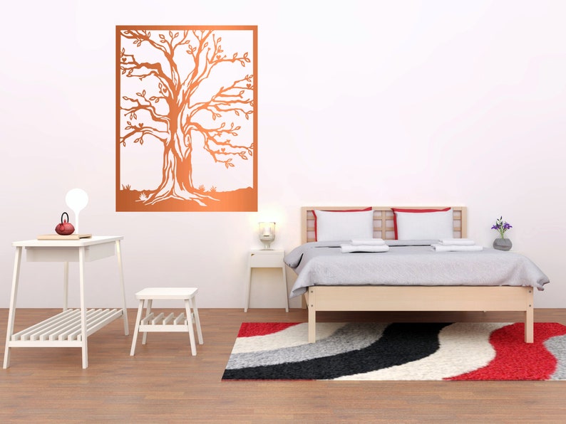 Metal Winter Tree Decor, Autumn Tree Wall Art, Tree Wall Decor, Metal Wall Art, Framed Tree Decor, Livingroom Decor, Large Wall Art imagen 4