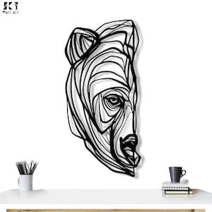 Decorazione da parete in metallo raffigurante un orso astratto, decorazione da parete minimalista con tema selvaggio per soggiorno o ufficio, decorazione da parete con testa d'orso geometrica, decorazione da parete in metallo raffigurante un volto d'orso.