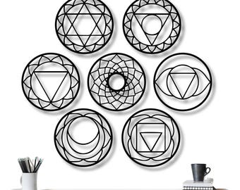 7 Chakra Metal Wall Art Set: Geometric Yoga & Meditation Decor