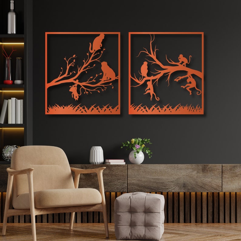Rustic Monkeys Monkey Metal Wall Art: Monkeys on Tree Sculpture - Etsy