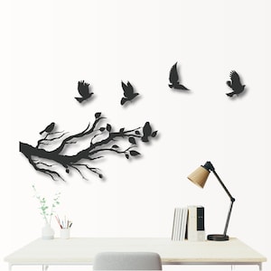 Metal Bird on Branch Wall Art: Living Room Decor
