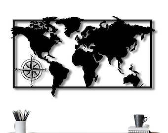 Minimalist Metal World Map Wall Art: Modern Home Decor