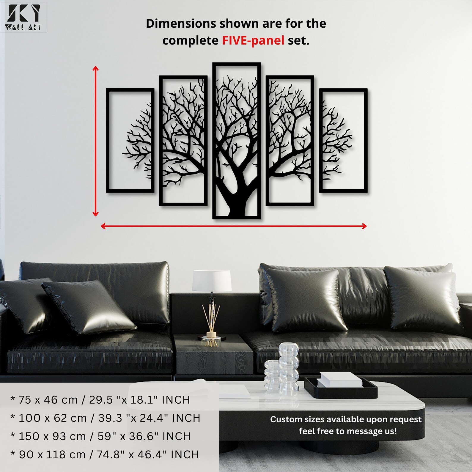 5 Panel Tree of Life Metal Wall Art, Large Family Tree Wall Decor ...