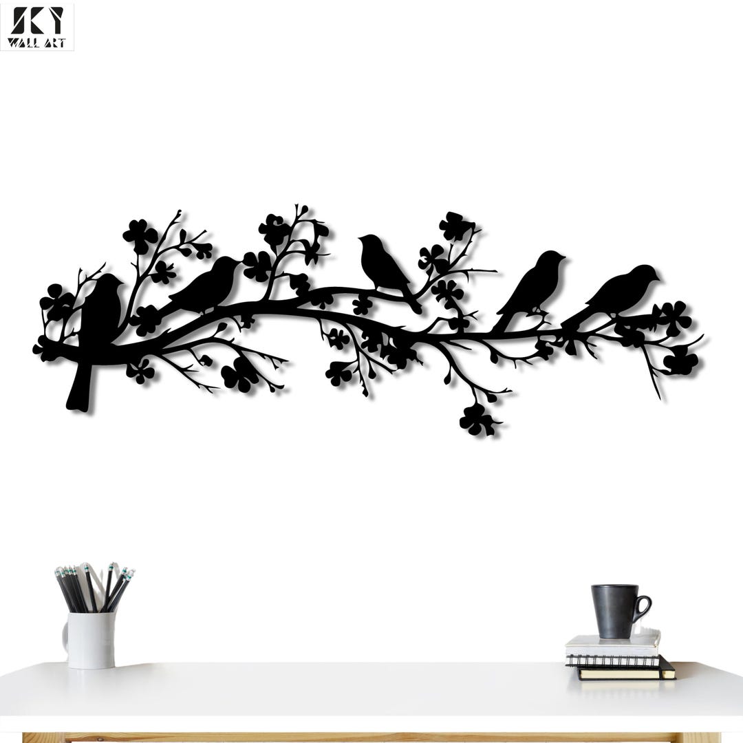 Birds on Branch Metal Wall Art, Nature Wall Decor, Outdoor Metal Art ...