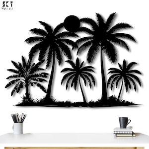 Palm Tree Metal Wall Art: Tropical Beach Sunset Decor