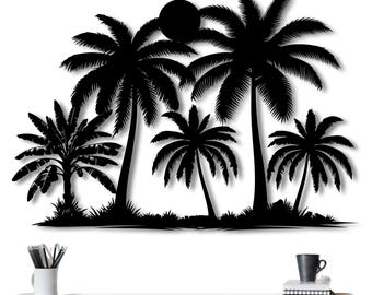 Arte mural de metal con palmeras: decoración de atardecer en la playa tropical, decoración costera, decoración del hogar con atardecer en el océano, regalo para amantes de la playa, regalo de inauguración de la casa