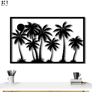 Tropical Palm Tree Metal Wall Art, Beach House Wall Hanging, Beach wall art Metal, palm springs wall art, Banana Plants Decor, Sun Wall Art